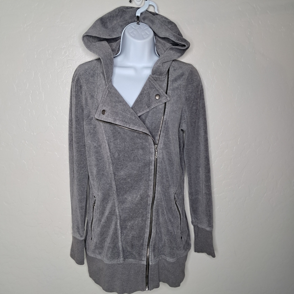 Vintage Juicy Couture Gray Velour Zip Up Hooded Jacket Women’s Large